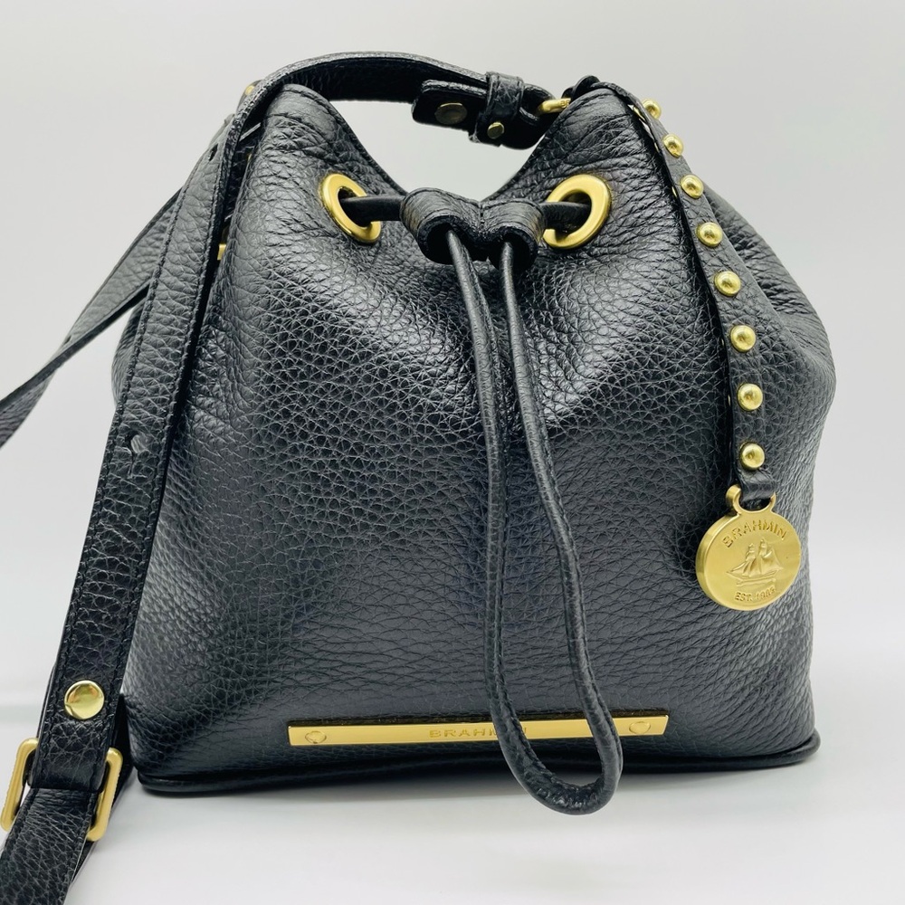 Brahmin Black Leather Crossbody Bag with Gold Accents